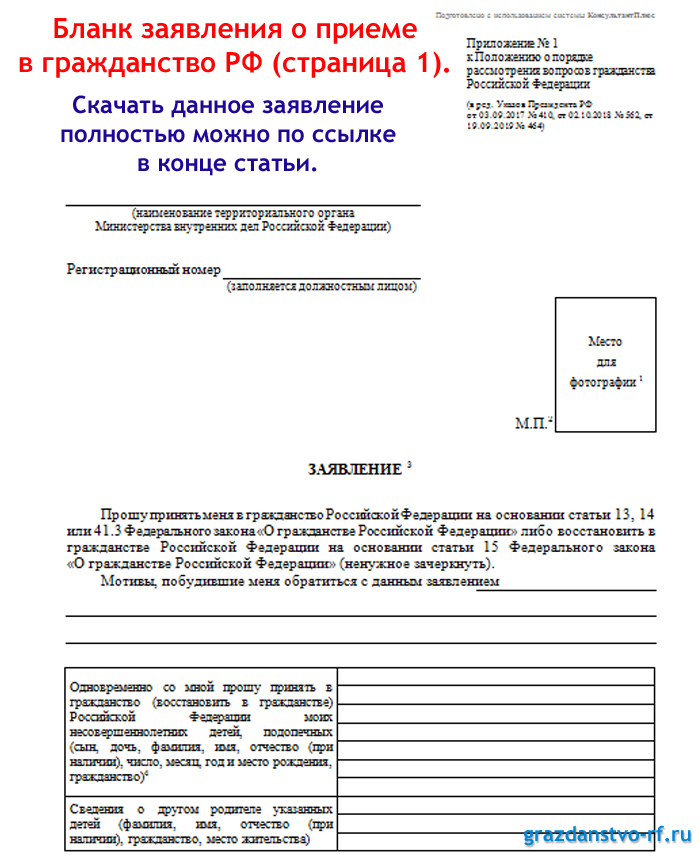 Образец бланка на гражданство рф в упрощенном порядке